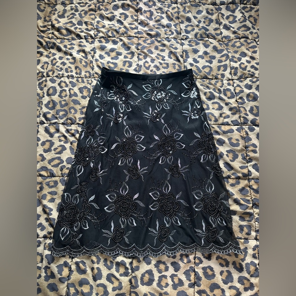 NWT Grace Elements Black Floral Sequin Skirt